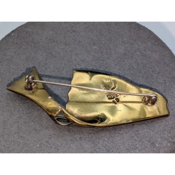 Signed Los Castillo Taxco Mexico Brass & Abalone Fish Shaped Brooch - Picture 3 of 5